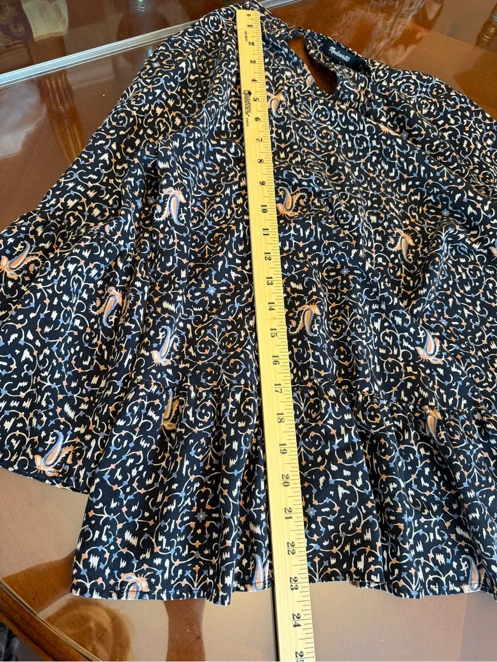 100% Silk Madewell Black Long-Sleeve Floral Peplum Tunic with Blush Accents - Picture 6 of 8